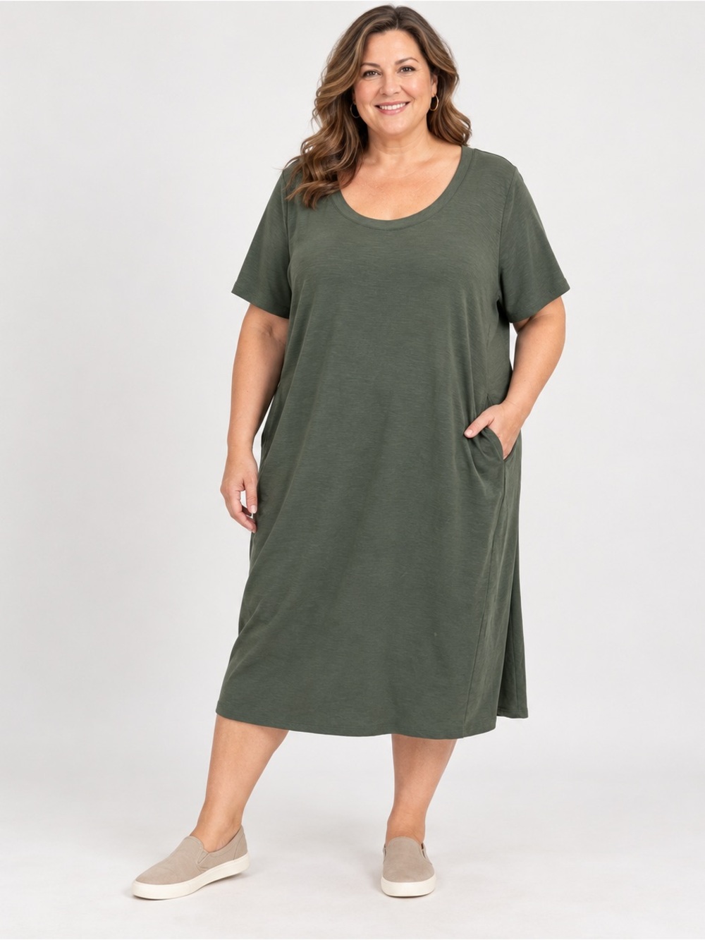 Zim & Zoe 100% Cotton T-Shirt Dress Womens 4X (26/28) Olive Green Short Sleeve